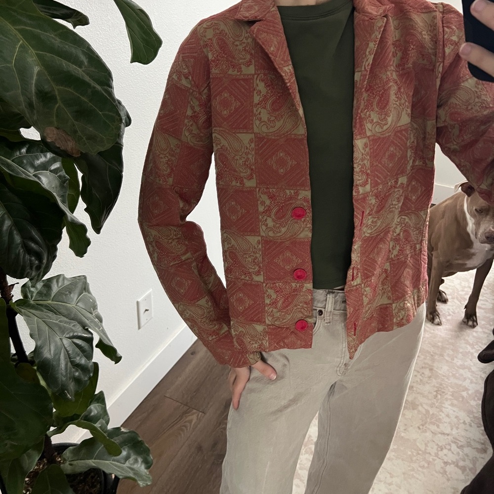 Red and Tan Patterned Jacket